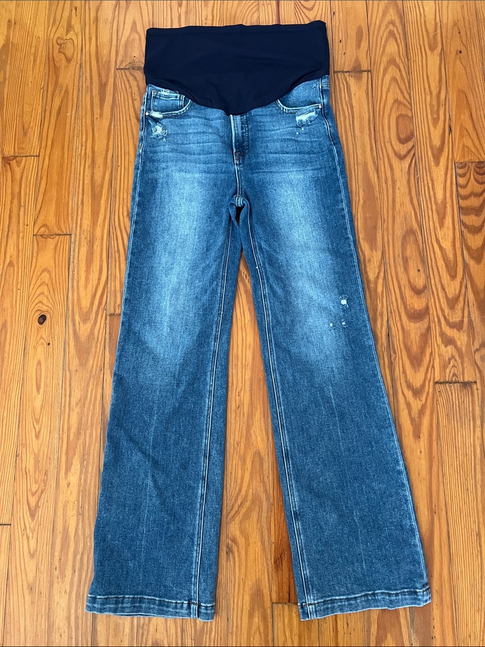 Maternity Wide-Leg Jeans with Stretch Waistband - Medium Blue Pink Blush size 31